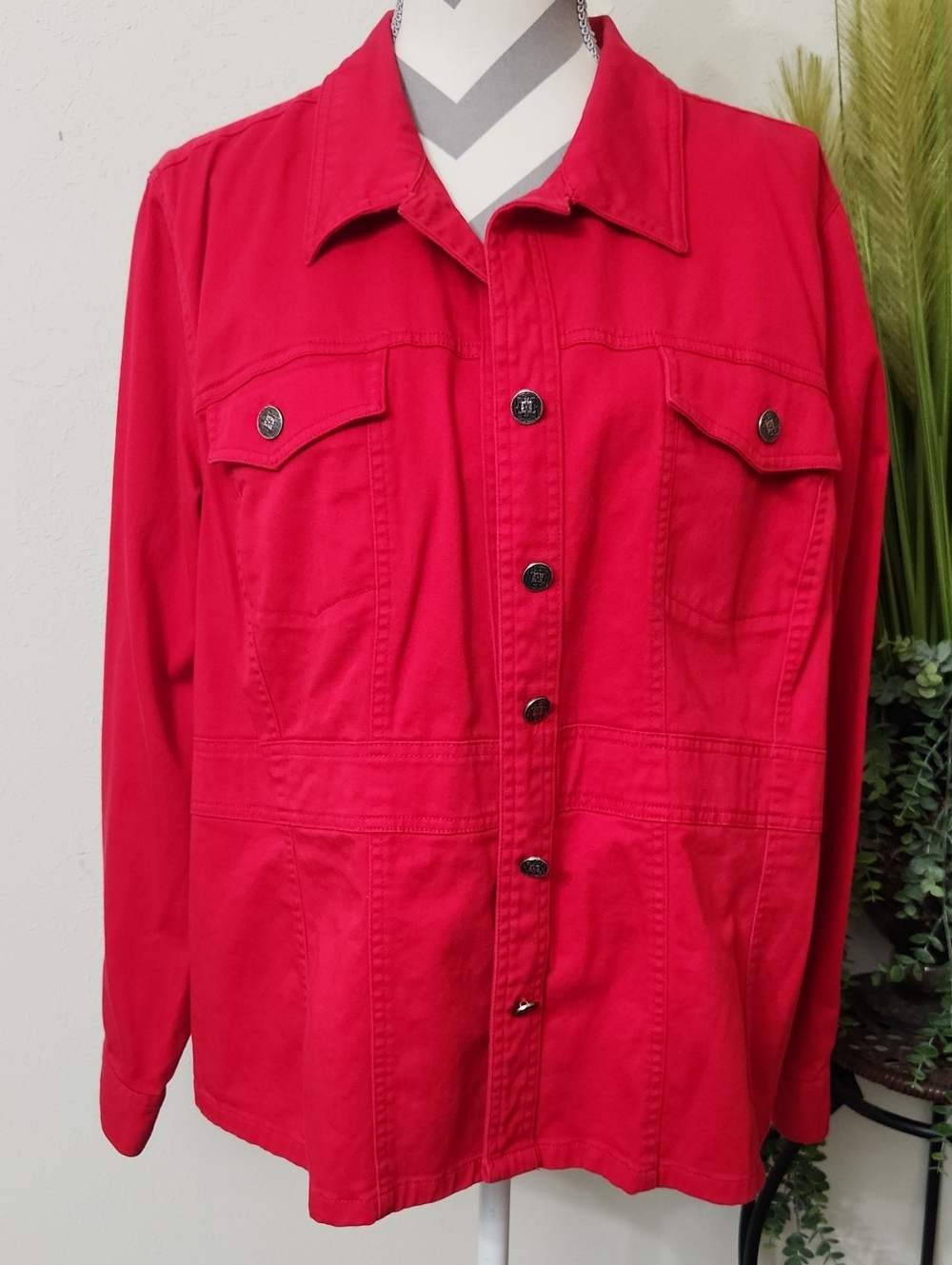 Cato Red Button-Front Jean Jacket